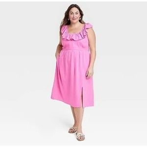Women's Ava & Viv Ruffle Maxi Empire Waist Dress Pink